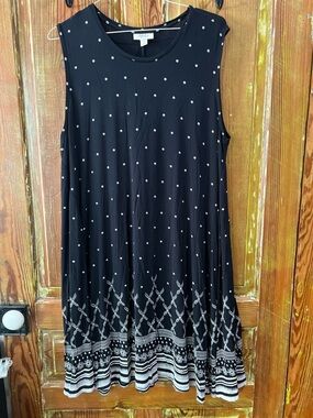 Style & Co. Black Sleeveless Dress with White Dot Trim